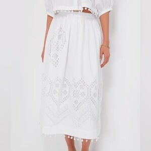 $345 NWT Rhode Malaya Cotton Skirt in White Heart Eyelet Sz Small S